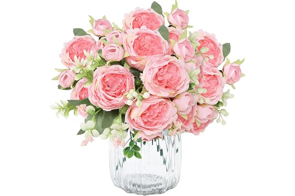 TENGWA 3 buketter konstgjorda pioner 32 cm mörkrosa sidenblommor falska blommor bröllopsbuketter lämplig för bröllop heminredning bordsdekorationer blomsterarrangemang och kontor