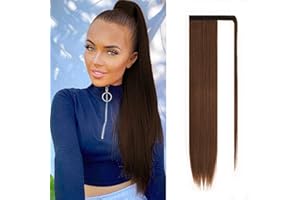 ‎JJSTAR JJstar 70 cm Langes Glattes Pferdeschwanz Haarteil Synthetik Haarverlängerung Zopf Extension für Damen Mädchen(Braun zu Gold)