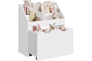SONGMICS Scaffale per Giocattoli, Libreria per Bambini a 3 Scomparti, Contenitore Portagiochi Estraibile con Ruote, Multiuso, per Cameretta e Stanza dei Giochi, Bianco Nuvola GKR041W10
