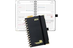 POPRUN 2024 Pocket Diary Week to View A6 Small Diary 16 x 10.5 cm Appointment 24 Weekly Work Planner Dotted Note Page, Spiral Hardcover, 100GSM FSC® Paper - Black