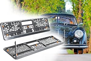 BISOMO Lot de 2 supports de plaque d'immatriculation pour voiture standard 520 x 110 mm avec fermeture à clip, cadre pliable