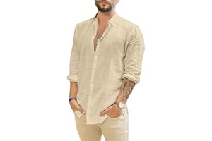 TARAINYA Camisa Lino Hombre Verano con Bolsillos Casual Camisas Hombre Manga Larga Regular Fit