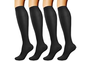 DRESHOW 4 Paires Chaussettes de Compression pour Femmes & Hommes Circulation pour Athlétisme,Course,Cyclisme,Voyage