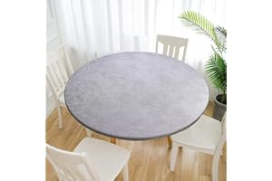 Cozomiz Jacquard Elastische Tischdecke Gartentischdecke Rundtischdecke wasserdichte rutschfeste Abwischbar Schmutzabweisend Tischdecke 90cm Runde Enge Passform Grau
