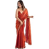 AKHILAM Women's Paper Silk Embroidered Saree With Unstitched Blouse Piece