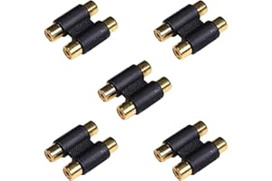 BRIEFCEC Adaptador RCA H Divisor Cinch Mini Adaptador Double RCA Hembra a Doble RCA Hembra Cinch 2 Hembra a 2 Hembra para Subwoofer, AMP, Tocadiscos, Receptor, Cine Casa(H Adaptador, 5Piezas, Oro)