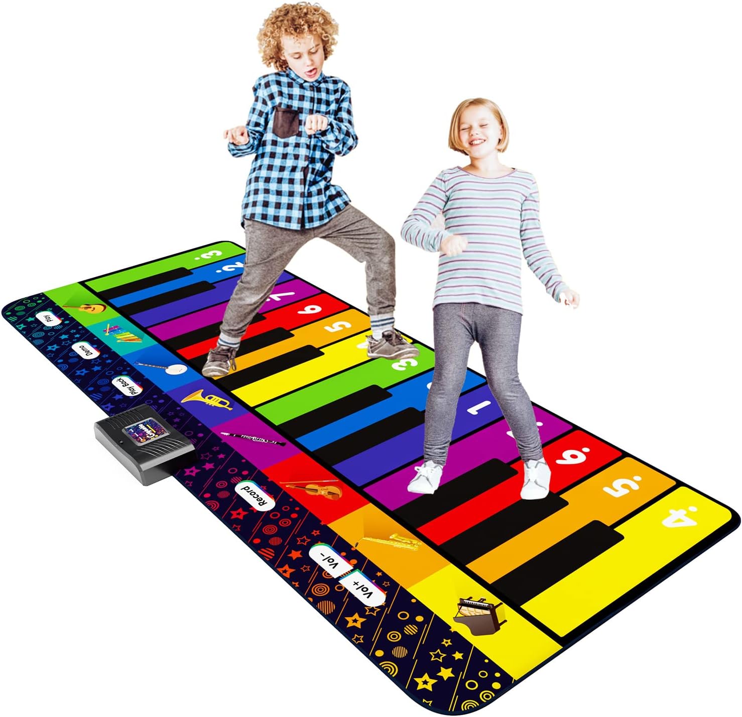 SUNLIN Alfombra de Piano Gigante de 1,8 m para Niños y Bebés, 24 Teclas, 10 Canciones Integradas, 8 Sonidos de Instrumentos, Juguete Musical Regalo para Niños y Niñas de 3 4 5 6 7 8 9 Años