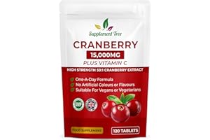 SUPPLEMENT TREE Triple Strength Cranberry Tablets 15,000mg | 120 Vegan Tablets with VIT C | High Strength Cranberry Extract Tablet for Men & Women | Cranberry Pills Supplement | UK Manufactured