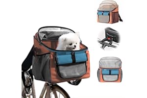 YALLMIE Panier Velo Avant, 32x29x39cm Panier Chien Velo avec Fenêtre en Filet, Fermeture éclair, Ceintures de Sécurité et Coussin Imperméable, Pliable Sac de Transport pour Chat et Chien Jusqu’à 5kg (Orange)