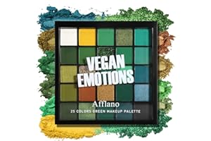 Afflano Paleta de sombra de ojos verde, pigmentada verde brillante, 25 colores, sombra de ojos colorida, verde, blanco, negro, oscuro, amarillo, azul, verde, paletas de maquillaje, sombra de ojos,