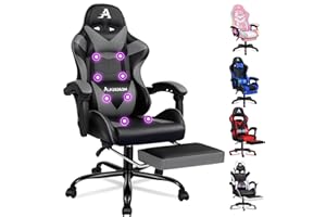 ALFORDSON Silla Gamer con reposapiés retráctil, 8 Puntos de Masaje, reclinable 150°, Altura Ajustable, Capacidad de 180 kg, Cuero sintético, Gris