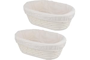 SYUTBOU 2 stycken 25 x 15 x 8 cm ovala, bröd jäskorg med linneinsats, naturlig rattan oval brödkorg för hemlagat bröd