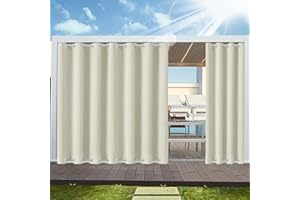 ‎HAITAOSY HaiTaoSy Outdoor Vorhang Wetterfest mit ösen Oben und Unten (Nach Mass), Wasserdicht Wetterfest Vorhang Sonnenschutz Sichtschutz Gardine für Außen Terrasse Balkon Vorhalle, 1 Stück 90X200cm Beige