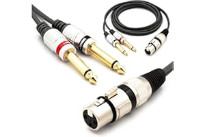 VITALCO XLR Hembra a 2x Jack 6.3 Mono 3m Adaptador XLR de 3 Pines a Doble Jack 6.35 TS Conectores Divisor de Audio 3-pin Cable de Micrófono Estéreo