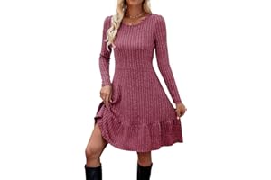 Zetieny Kleider für Damen Langarm Pulloverkleid Frauen Rundhalsausschnitt A-Linie Freizeitkleid Herbst und Winter