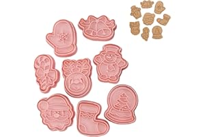 Yealoo Juego de 8 cortadores de galletas navideñas, moldes para galletas cortadores de galletas, cortadores de galletas de plástico 3D con sello molde cortador (juego de Navidad B)
