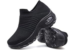 ANYRAIN Womens Slip On Walking Shoes - Breathable Mesh Sock Sneakers Athletic Road Running Trainers Air Cushion Platform Wedge Shoes