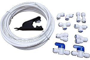 GREDIA 1/4" inch Quick Connect Water Purifiers Tube Fittings RO Water Reverse Osmosis System(Ball Valve+L+Y+I+T Type Each 2pcs)+PVC Pipe Tube Hose Cutter+5 Meters/16 Feet Tubing Pipe (White)
