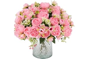 JUSTOYOU 4 mazzi di peonie artificiali con 20 teste di fiori, peonie finte in seta, bouquet di fiori per matrimoni, casa, tavolo, feste, decorazione per finestre (rosa)