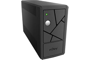 NJOY Keen 600VA Gruppo di Continuità 360 Watt, Tecnologia Line Interactive, UPS con Onda Sinusoidale Simulata, AVR, 2 Uscite Shuko, 1 Batteria - Garanzia 3 Anni