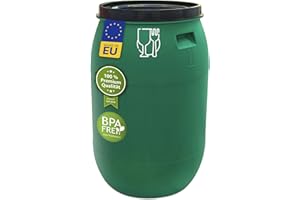 El barril Plasteo® de boca ancha de 220 litros con tapa, HDPE, libre de BPA, apto para alimentos, versátil como barril de comida, barril de comida, barril de lluvia