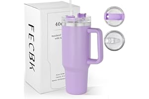 FECBK Thermobecher mit Strohhalm und Henkel 1,2L, 100% Auslaufsicherer Trinkbecher, Edelstahl Vakuumisoliert Kaffeebecher mit Griff, Hält 12 Std Heiß / 34 Std Kalt, Spülmaschinenfest, Lavendel