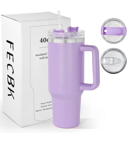 FECBK Bicchiere Termico In Acciaio Inox 1180 Ml Con Manico E Cannuccia | 100% Antiperdita | Doppia Parete Sottovuoto | Mantiene Freddo 34h, Caldo 12h | Lavabile In Lavastoviglie