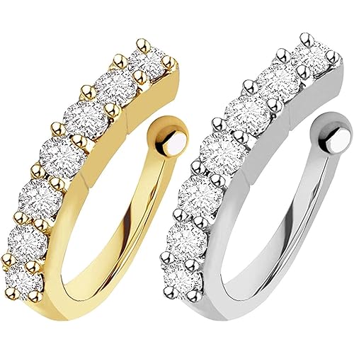 VAMA FASHIONS Clip on Nosepin Without Piercing Pressing Type Nose rings Stud for Women - Combo 2pcs Gold & Silver