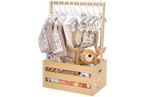 Wooden Baby Shower Crate Closet, Baby Item Storage Basket with Handles for Storing Baby Shower Favors, Welcome Gift Baskets for New Baby, Pregnancy Gifts for New Parents