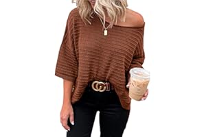 Cuptacc Pull Femme Manche 3/4 Col Rond Ample Femme Tricoté Pulls Chic et élégant