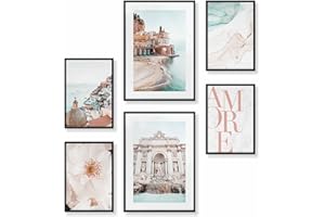 Heimlich - Lot d'affiches - 2 A3 / 30 x 42 cm + 4 A4 / 21 x 30 cm - Posters Premium - Tirages sans cadre - Style côtier - Italie Rome Amour