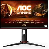 AOC Gaming 24G2SP - Monitor FHD da 24 pollici, 165 Hz, 1 ms, FreeSync Premium (1920 x 1080, VGA, HDMI, DisplayPort), colore: 