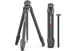 PICTRON Trépied de Voyage ULANZI Zero F38, trépied de 159 cm en Fibre de Carbone avec vis 1/4" à dégagement Rapide et rotule 360°, trépied léger avec Colonne Centrale Amovible pour appareils Photo/DSLR