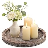 Round Wood Decorative Tray for Coffee Dining Table Counter Farmhouse Kitchen Home Island Decor Centerpiece Accessories Small