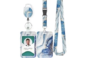 Uniclife Porte Badge Coulissant Marbré Plastique avec Enrouleur de Badge Rétractable Mousqueton et Lanière Détachable Porte Carte Navigo Vertical Gaufré Travailleur Infirmier Enseignant Étudiants Bleu
