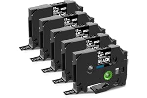 Markurlife TZ Tape 12mm Compatibile In sostituzione di Nastro Etichettatrice Brother P touch TZe 335 Cartucce per Brother Ptouch PT H105 H107 H200 1000 H100r H110, 5Pz Nero Laminato Tape Cassetta