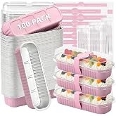 YEENAIV Paquete de 100 mini moldes para pasteles, mini moldes para pan con tapas y cucharas