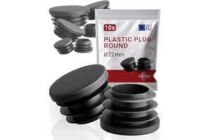LouMaxx 22 mm runda pluggar – set med 10 st. robusta svarta plastpluggar för rör och möbelskydd – UV- och väderbeständiga för inomhus/utomhusbruk