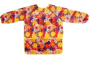 Jowfay Grembiule da Pittura per Bambini Riutilizzabile, Camice Impermeabile Lavabile Protezione Completa Maniche Lunghe per Pittura Scuola e Attività di Bricolage