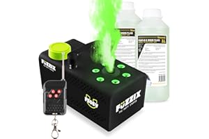 Fuzzix F506V Machine à Fumée Verticale 500 Watts Multicolore RGB avec 2L de Liquide - Télécommande, Puissante & Compacte, Niveau de Réservoir, Idéal pour les Soirées à la Maison