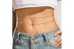 Atentuyi Layered Crystal Waist Chain Gold Bead Belly Chain Beaded Body Chain Harness Sexy Bikini Chain Summer Beach Boho Tassel Body Jewelry Accessories for Women and Girls(2Pcs)