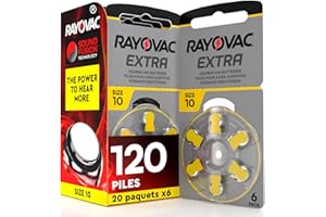 UDIVITA 120 Piles pour Appareils Auditifs Rayovac Extra Size 10 Technologie Suond Fusion - 20 Plaquettes de 6 Piles