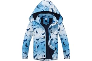Fewlby Ragazzi Giacca Impermeabile con Cappuccio, Giacca a Vento Bambino Impermeabile con Cappuccio Cappotto Foderato in Pile Capispalla 7-8 Anni