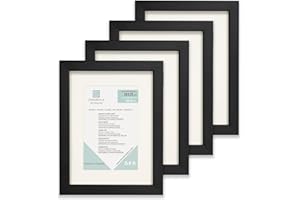 ENMARKALIA DECORACION Marco de fotos (pack x4) color Negro, tamaño 20x25 cm con paspartú de 15x20 cm, soporte de pie, colagador horizontal y vertical para montaje en pared, moldura de 18x18mm y cristal , X4 Uds