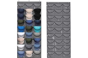 Yunyige Range Casquette Mural,Porte Chapeau,Porte Support Casquettes Mural avec 27 Poches,Rangement Casquettes Murals pour Ranger les Casquette de Rangement Baseball (Gris)