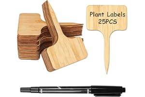 DOETYD Bamboo Plant Labels Plant Tags Plant Markers Potted Markers Marker Pen. Plant Tags are Used for Garden Potted Seed Vegetables Herb and Flower Outdoor (25PCS Labels 1PCS Marker Pen)