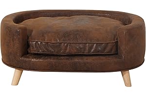 PWTJ Dog Sofas and Chairs for Small Pet/Cat Sofa Beds with High-end Tech Fabric/Ovel Wooden Frame Pet Sofa Couch/Dog Sofa Bed for Small Dog Rest Using (coffee)