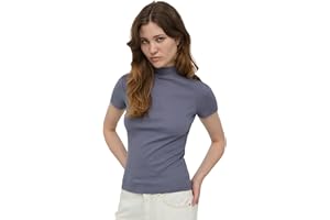 TERRANOVA Maglietta Donna Aderente a Costine, Collo Lupetto e Maniche Corte, Tessuto Tinta Unita, Stile Casual e Versatile - Perfetta per Tutte Le Stagioni