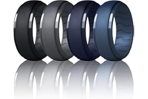 Dookeh Atmungsaktiver Herren-Ehering aus Silikon, Gummi-Ringe für Männer, schwarz-blau, Camouflage-Verlobungsband, ideal für Workout, 1–4–7 Stück