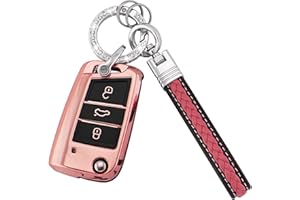 ‎KOAUDB Koaudb Autoschlüssel Hülle Cover Passt für VW Golf 7 Polo MK6 Jetta Tiguan Skoda Superb Fabia Seat Leon Ateca Ibiza, 3 Tasten Schlüsseletui TPU Schlüsselhülle mit Schlüsselanhänger (CL-Vlw-3B-P)